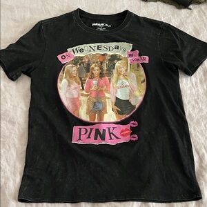 Mean Girls On Wednesdays We Wear Pink Black Mineral Wash Tee Size Small
